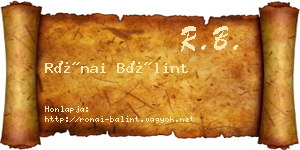 Rónai Bálint névjegykártya